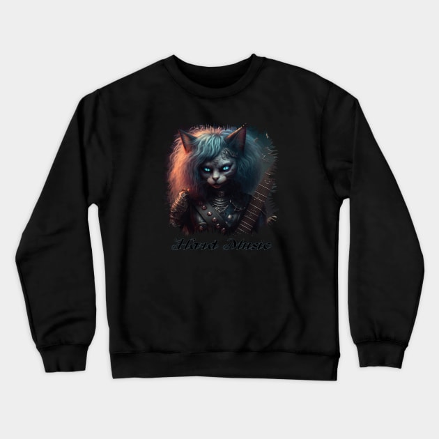 Hard Music - Gothic Cat Crewneck Sweatshirt by MusicianCatsClub